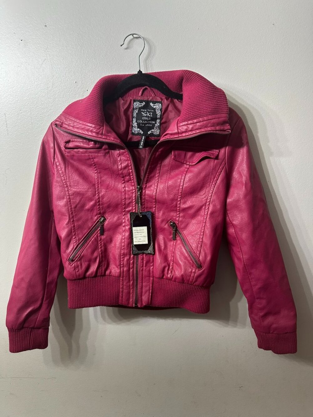 NWT Yoki Girls Fuchsia Faux Leather Bomber Jacket XL 16